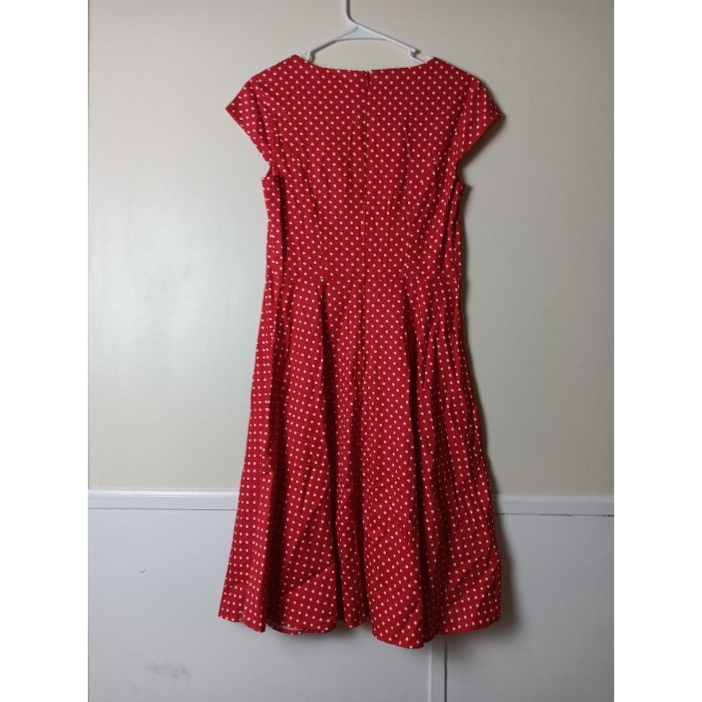 Dressystar Red White Polka Dot Fit Flare Swing Dress Cap Sleeve Rockabilly M